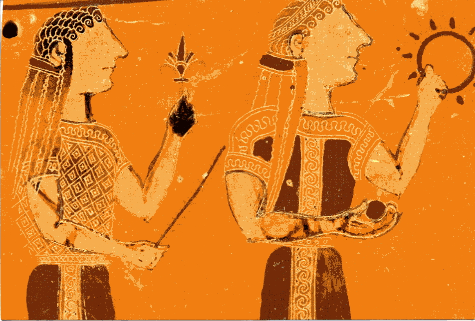 ancient greek painting of 2 women
