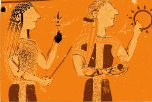 cercrop's daughters ancient greek painting of 2 women